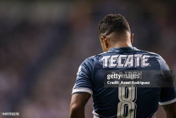 Dorlan Pabon of Monterrey reacts after scoring his team´s second goal during the 16th round match between Monterrey and Lobos BUAP as part of the...