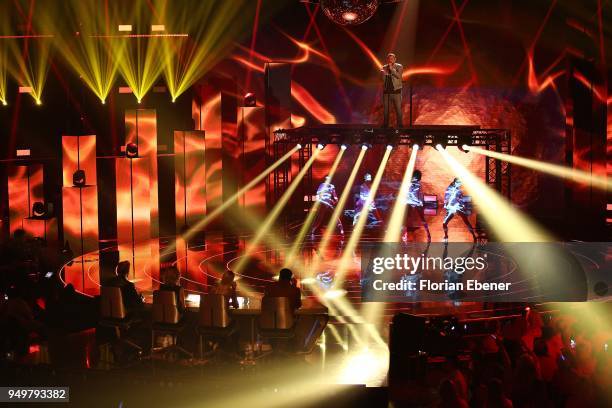 Giulio Arancio during the second event show of the tv competition 'Deutschland sucht den Superstar' at Coloneum on April 21, 2018 in Cologne,...