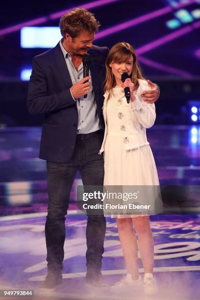 Oliver Geissen and Marie Wegener during the second event show of the tv competition 'Deutschland sucht den Superstar' at Coloneum on April 21, 2018...