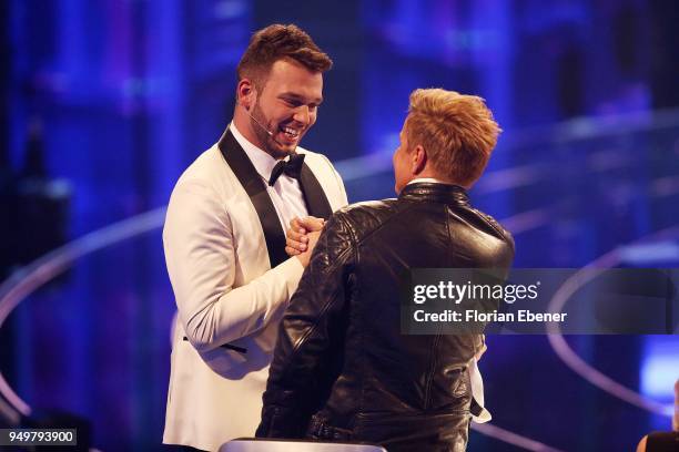 Michael Rauscher and Dieter Bohlen during the second event show of the tv competition 'Deutschland sucht den Superstar' at Coloneum on April 21, 2018...