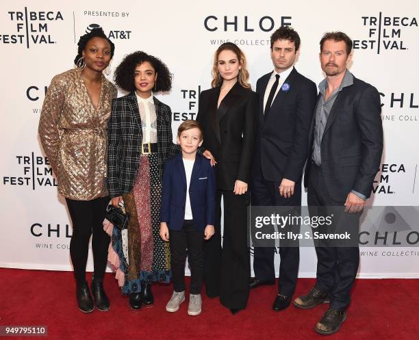 Nia DaCosta, Tessa Thompson, Charlie Ray Reid, Lily James, Luke Kirby and James Badge Dale attend a screening of "Little Woods" during the 2018...