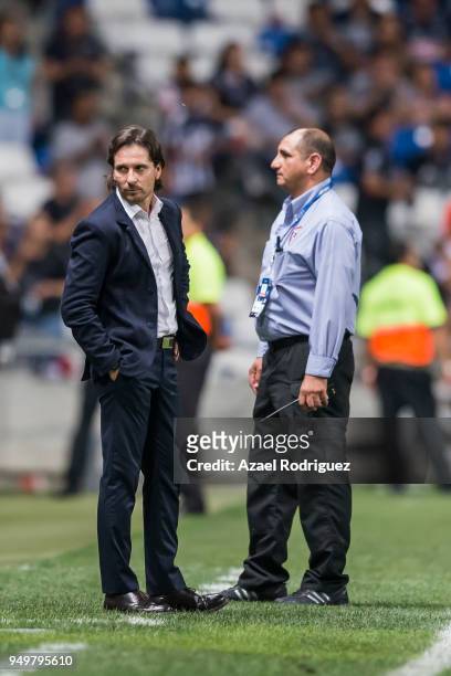 Daniel Alcantar, coach of Lobos, reacts after his team was relegated to second division at the end of the 16th round match between Monterrey and...