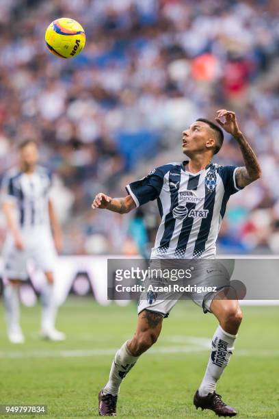 Leonel Vangioni of Monterrey receives the ball during the 16th round match between Monterrey and Lobos BUAP as part of the Torneo Clausura 2018 Liga...