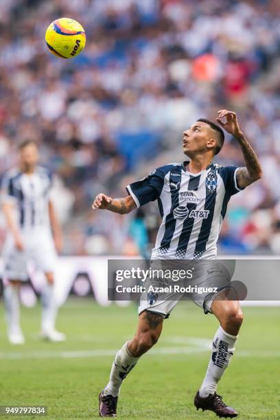 Leonel Vangioni of Monterrey receives the ball during the 16th round match between Monterrey and Lobos BUAP as part of the Torneo Clausura 2018 Liga...