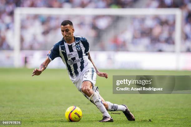 Leonel Vangioni of Monterrey drives the ball during the 16th round match between Monterrey and Lobos BUAP as part of the Torneo Clausura 2018 Liga MX...