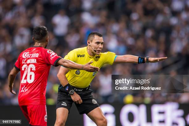 Referee Marco Antonio Ortiz in action during the 16th round match between Monterrey and Lobos BUAP as part of the Torneo Clausura 2018 Liga MX at...