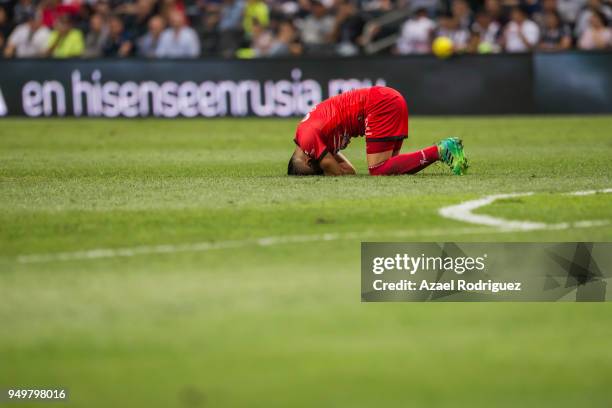 Cesar Cercado of Lobos reacts during the 16th round match between Monterrey and Lobos BUAP as part of the Torneo Clausura 2018 Liga MX at BBVA...