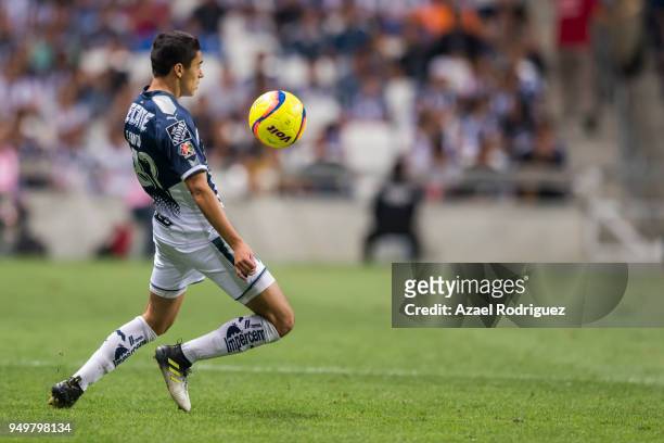 Eric Cantu of Monterrey controls the ball during the 16th round match between Monterrey and Lobos BUAP as part of the Torneo Clausura 2018 Liga MX at...
