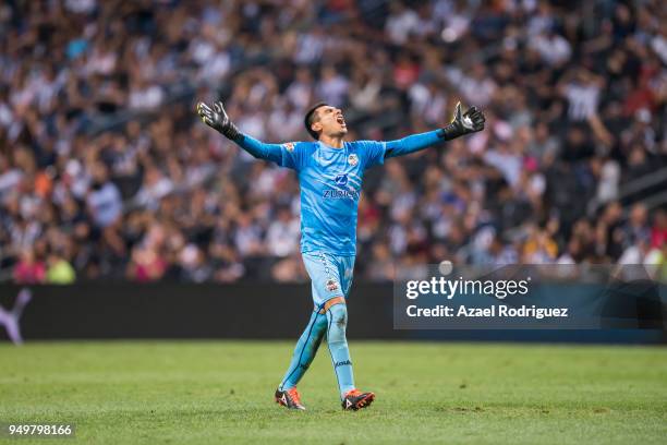 Jose Francisco Canales, goalkeeper of Lobos, reacts during the 16th round match between Monterrey and Lobos BUAP as part of the Torneo Clausura 2018...