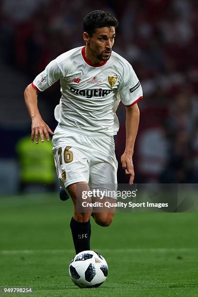 Jesus Navas of Sevilla in action during the Spanish Copa del Rey Final match between Barcelona and Sevilla at Wanda Metropolitano on April 21, 2018...