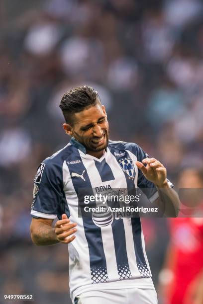 Leonel Vangioni of Monterrey reacts during the 16th round match between Monterrey and Lobos BUAP as part of the Torneo Clausura 2018 Liga MX at BBVA...