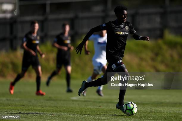 Nathanael Hailemariam of Team Wellington makes a break during leg one of the OFC Champions League 2018 Semi-finals series between Team Wellington and...