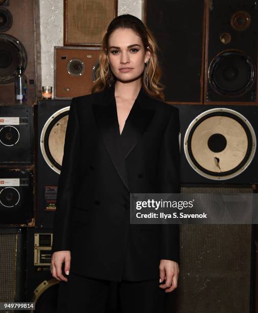 Actress Lily James poses during 2018 Tribeca Film Festival After-Party for Little Woods At Ace Hotel at Liberty Hall at Ace Hotel on April 21, 2018...