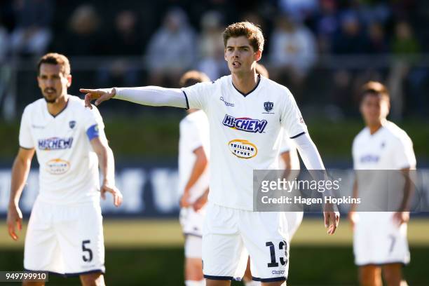 Alfie Rogers of Auckland City FC looks on during leg one of the OFC Champions League 2018 Semi-finals series between Team Wellington and Auckland...