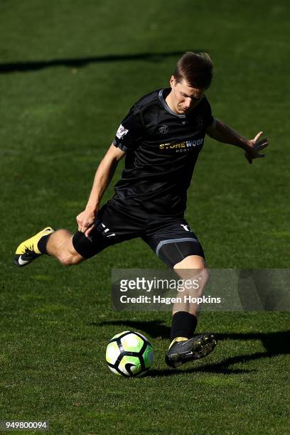 Andy Bevin of Team Wellington in action during leg one of the OFC Champions League 2018 Semi-finals series between Team Wellington and Auckland City...
