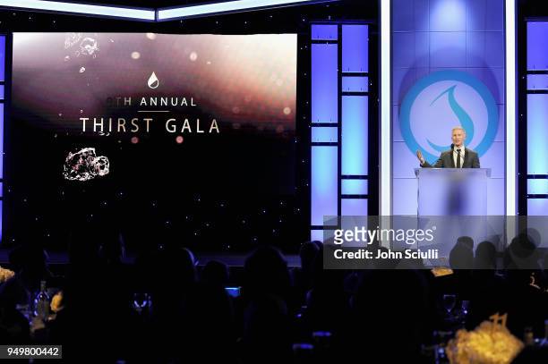 And Co-Founder of The Thirst Project Seth Maxwell speaks onstage during The Thirst Project's 9th Annual Thirst Gala at The Beverly Hills Hotel on...