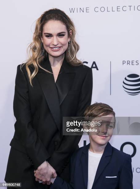 Lily James and Charlie Ray Reid , attend a screening of 'Little Woods' during the Tribeca Film Festival at SVA Theatre in New York, United States on...