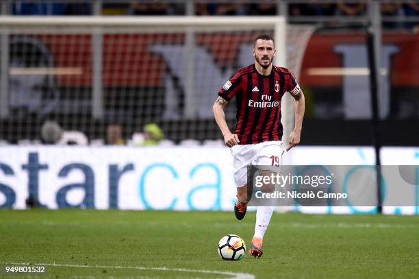 Leonardo Bonucci of AC Milan in action during the Serie A football match between AC Milan and Benevento Calcio. Benevento Calcio won 1-0 over AC...