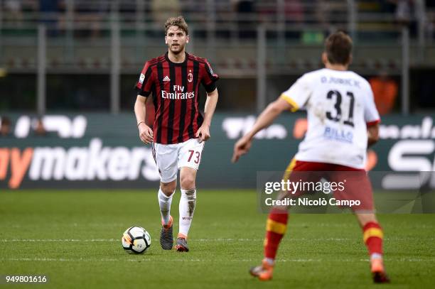 Manuel Locatelli of AC Milan in action during the Serie A football match between AC Milan and Benevento Calcio. Benevento Calcio won 1-0 over AC...