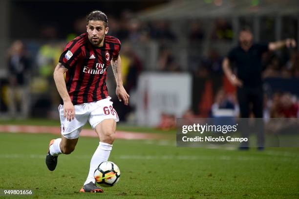 Ricardo Rodriguez of AC Milan in action during the Serie A football match between AC Milan and Benevento Calcio. Benevento Calcio won 1-0 over AC...