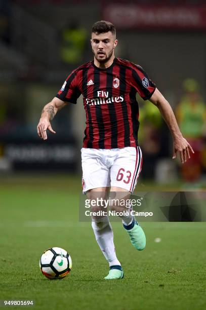 Patrick Cutrone of AC Milan in action during the Serie A football match between AC Milan and Benevento Calcio. Benevento Calcio won 1-0 over AC Milan.