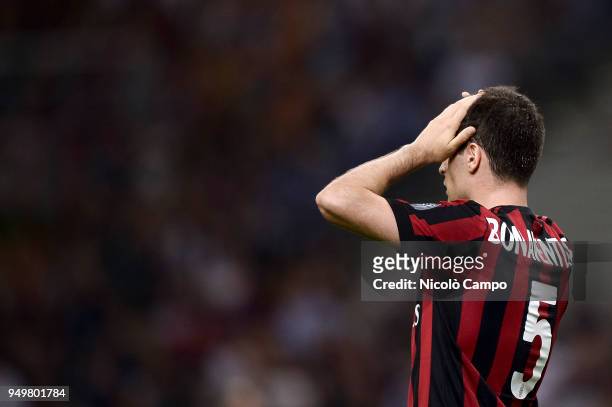 Giacomo Bonaventura of AC Milan looks dejected during the Serie A football match between AC Milan and Benevento Calcio. Benevento Calcio won 1-0 over...