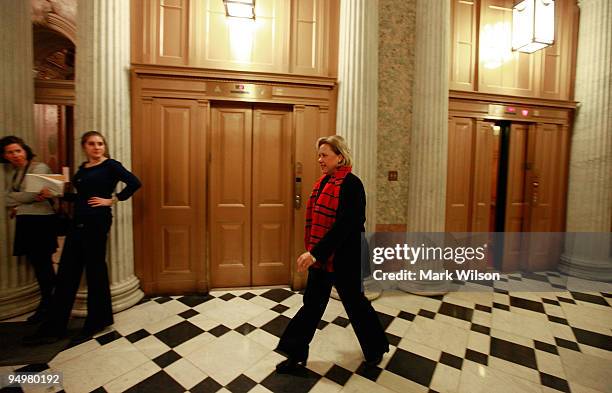 Sen.Mary Landrieu walks to the Senate chamber to attend a procedural vote on health are reform on December 21, 2009 in Washington, DC. The Senate...