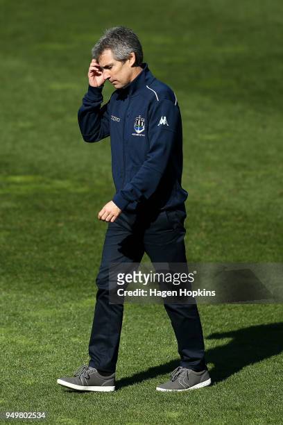 Coach Ramon Tribulietx of Auckland City FC looks on during leg one of the OFC Champions League 2018 Semi-finals series between Team Wellington and...