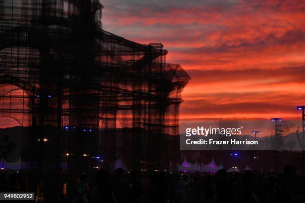 The sunset during the 2018 Coachella Valley Music And Arts Festival at the Empire Polo Field on April 21, 2018 in Indio, California.