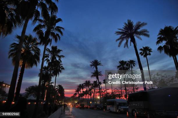 The sunset during the 2018 Coachella Valley Music And Arts Festival at the Empire Polo Field on April 21, 2018 in Indio, California.