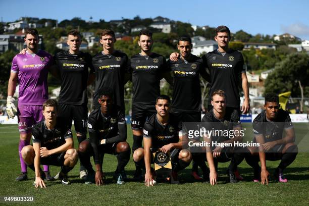 Team Wellington pose during leg one of the OFC Champions League 2018 Semi-finals series between Team Wellington and Auckland City FC at David...