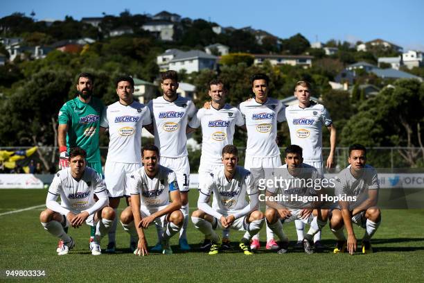 Auckland City FC pose during leg one of the OFC Champions League 2018 Semi-finals series between Team Wellington and Auckland City FC at David...