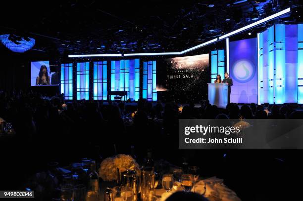 Monique Coleman and Garrett Clayton speak onstage during The Thirst Project's 9th Annual Thirst Gala at The Beverly Hills Hotel on April 21, 2018 in...