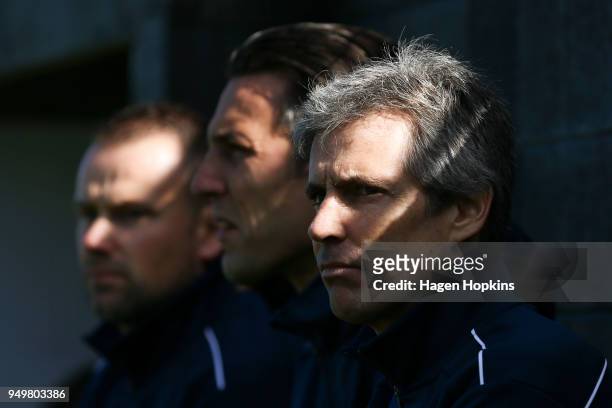 Coach Ramon Tribulietx of Auckland City FC looks on during leg one of the OFC Champions League 2018 Semi-finals series between Team Wellington and...