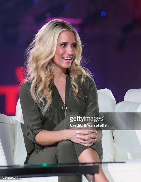 Television host and sports reporter Kristine Leahy speaks during opening weekend of the Twin Galaxies H1Z1 Pro League at Caesars Entertainment...