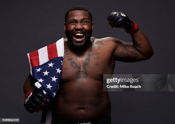 Justin Willis poses for a portrait backstage after his victory over Chase Sherman during the UFC Fight Night event at the Boardwalk Hall on April 21,...