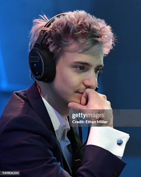 Twitch streamer and professional gamer Tyler "Ninja" Blevins streams during Ninja Vegas '18 at Esports Arena Las Vegas at Luxor Hotel and Casino on...