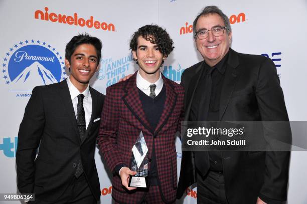 Karan Brar, Cameron Boyce and Kenny Ortega attend The Thirst Project's 9th Annual Thirst Gala at The Beverly Hills Hotel on April 21, 2018 in Beverly...