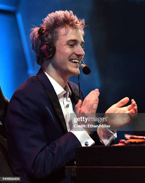 Twitch streamer and professional gamer Tyler "Ninja" Blevins streams during Ninja Vegas '18 at Esports Arena Las Vegas at Luxor Hotel and Casino on...