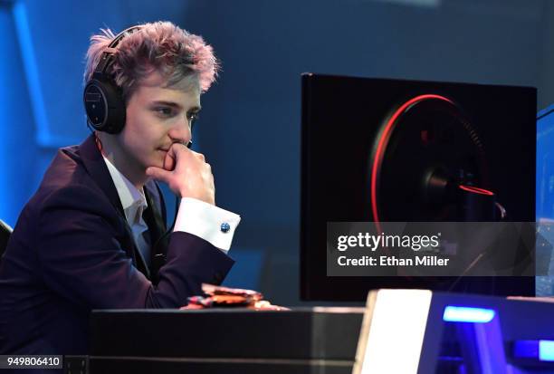 Twitch streamer and professional gamer Tyler "Ninja" Blevins streams during Ninja Vegas '18 at Esports Arena Las Vegas at Luxor Hotel and Casino on...