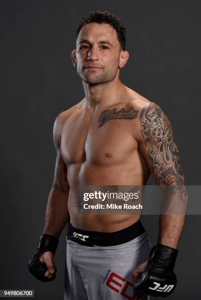 Frankie Edgar poses for a portrait backstage after his victory over Cub Swanson during the UFC Fight Night event at the Boardwalk Hall on April 21,...