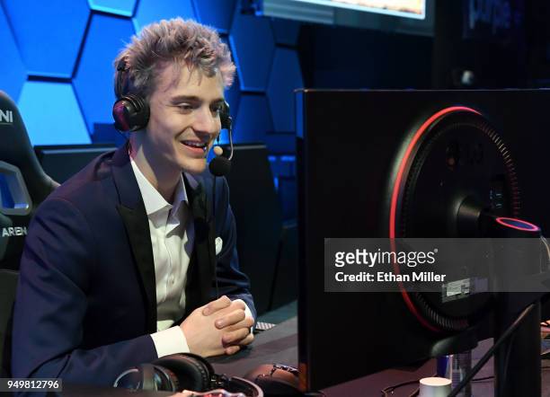 Twitch streamer and professional gamer Tyler "Ninja" Blevins streams during Ninja Vegas '18 at Esports Arena Las Vegas at Luxor Hotel and Casino on...