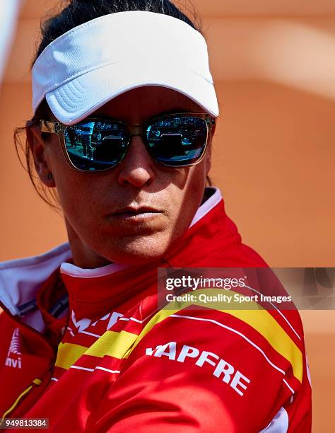 Anabel Medina captain of the Spanish team watching the match between Gabine Muguruza against Montserrat Gonzalez during day one of the Fed Cup by BNP...