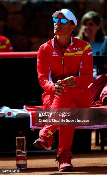 Anabel Medina captain of the Spanish team watching the match between Gabine Muguruza against Montserrat Gonzalez during day one of the Fed Cup by BNP...