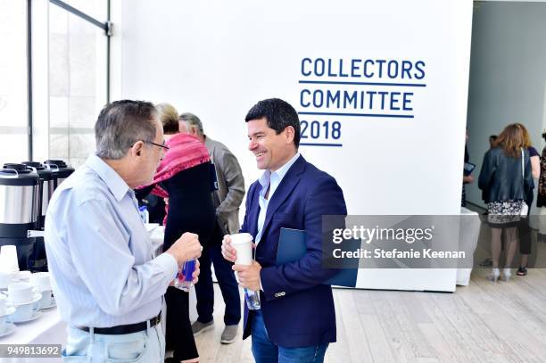 Walter Loewenstern and Andres Jaramillo attend LACMA 2018 Collectors Committee Breakfast and Curator Presentations at LACMA on April 21, 2018 in Los...