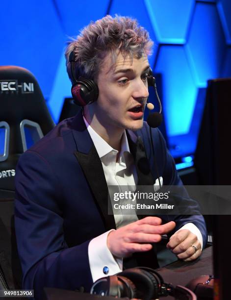 Twitch streamer and professional gamer Tyler "Ninja" Blevins streams during Ninja Vegas '18 at Esports Arena Las Vegas at Luxor Hotel and Casino on...