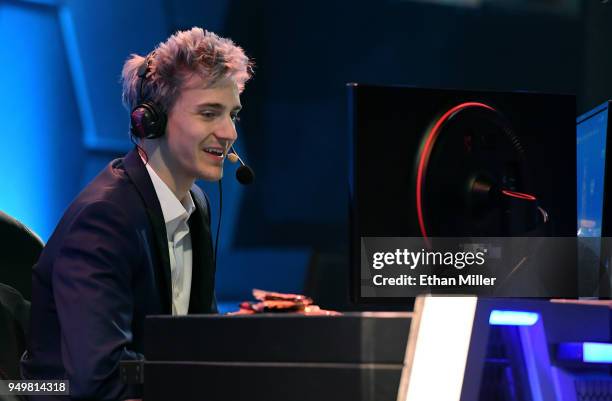 Twitch streamer and professional gamer Tyler "Ninja" Blevins streams during Ninja Vegas '18 at Esports Arena Las Vegas at Luxor Hotel and Casino on...