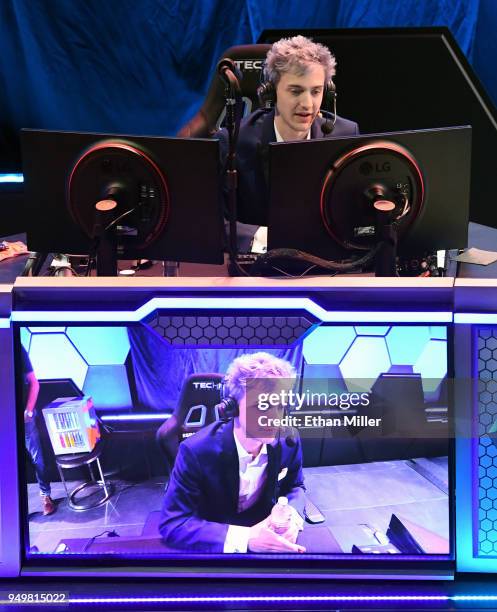 Twitch streamer and professional gamer Tyler "Ninja" Blevins streams during Ninja Vegas '18 at Esports Arena Las Vegas at Luxor Hotel and Casino on...