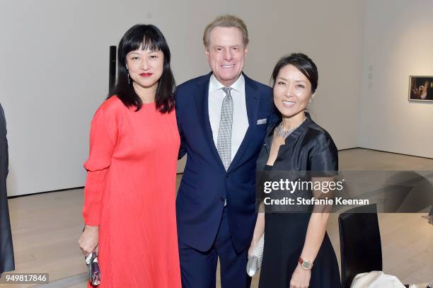 Curator Christine Y. Kim, Robert Blumenfield and Sharon Blumenfield attend LACMA 2018 Collectors Committee Gala at LACMA on April 21, 2018 in Los...