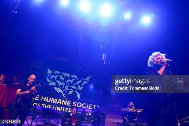 Moby performs on stage during The Humane Society Of The United States' To The Rescue! Los Angeles Gala at Paramount Studios on April 21, 2018 in Los...